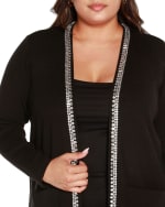 Plus Size Rhinestone Trim Open-Front Cardigan | Black